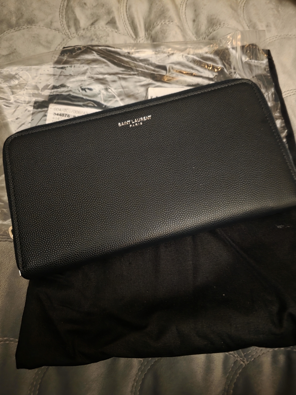 Saint Laurent Black Grained Leather Zip Wallet / BNWT